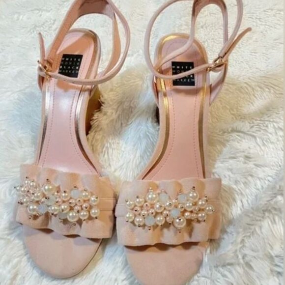White House Black Market Shoes - White House Black Market Maci Pale Peach Pearl Embellished Heels